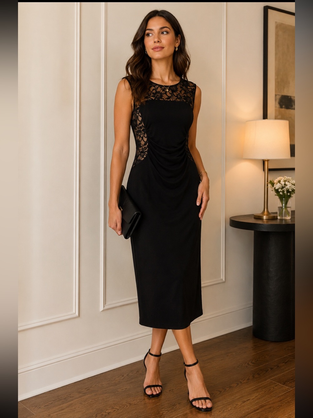 Lace Panel Formal Dress, Formal Black Dress, Wedding Guest Dress